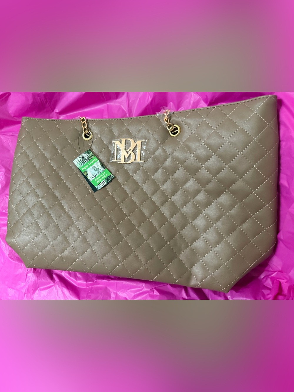 Badgley Mischka-New with Tags Large Tote bag in Neutral Beige with Gold Hardware